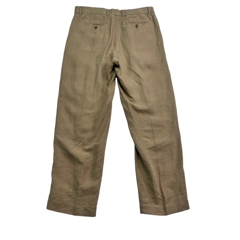 vtg Y2K Murano 36x30 Tan Khaki 100% Linen Pants Trousers Pleated Lightweight